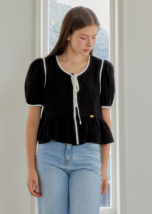 ANC WAVE RIBBON PUFF BLOUSE_BLACK