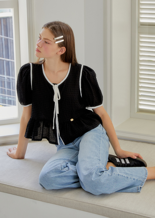 ANC WAVE RIBBON PUFF BLOUSE_BLACK