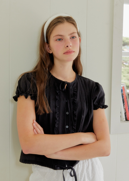 FRILL STRING RIBBON BLOUSE_BLACK