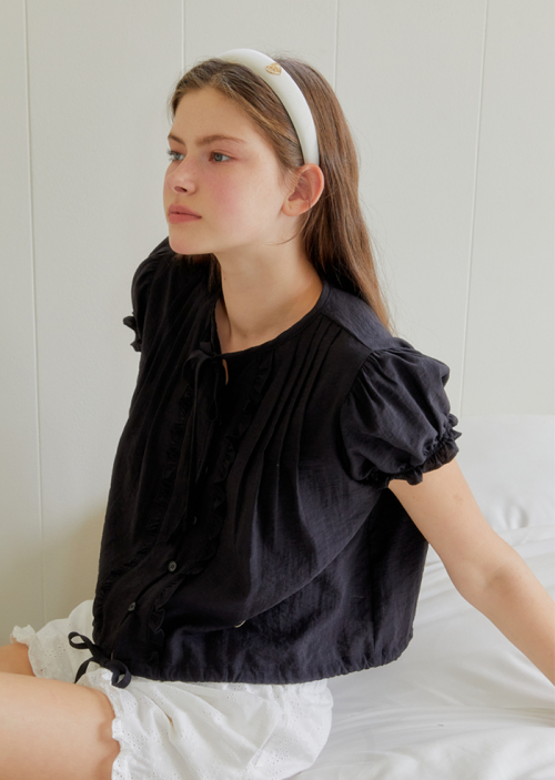 FRILL STRING RIBBON BLOUSE_BLACK