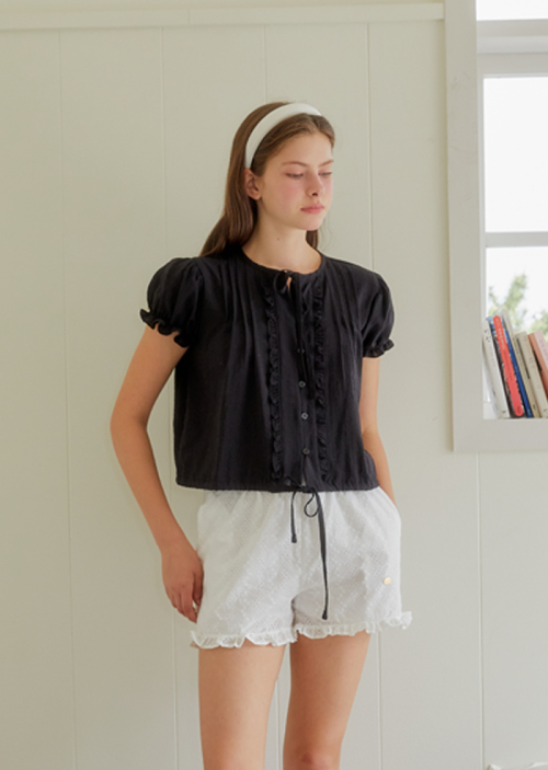 FRILL STRING RIBBON BLOUSE_BLACK