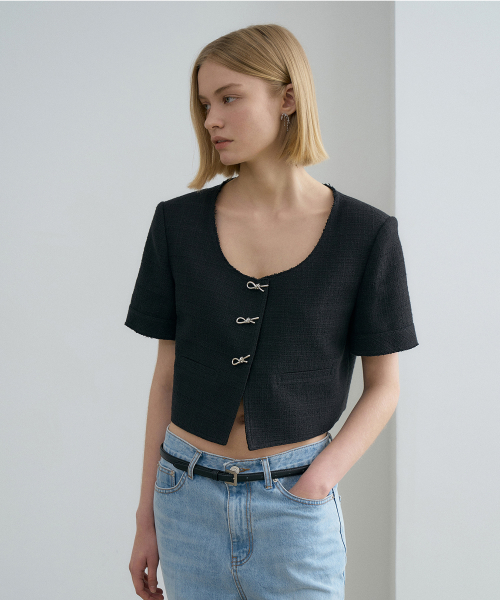 U-neck Tweed Crop Jacket
