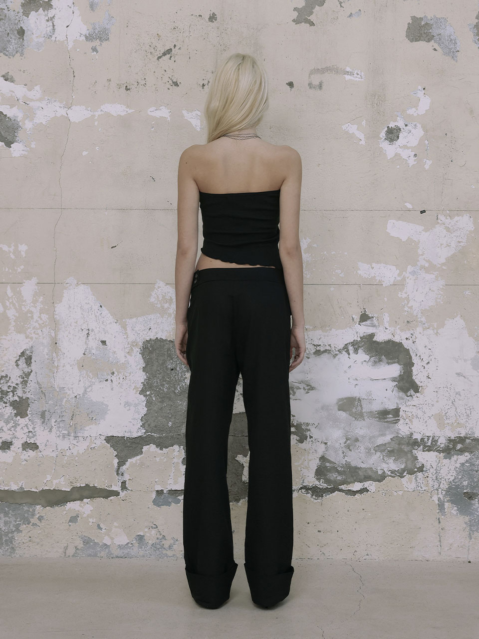보헤미안 서울(BOHEMSEO) CURVED WRAP WIDE SLACKS, BLACK