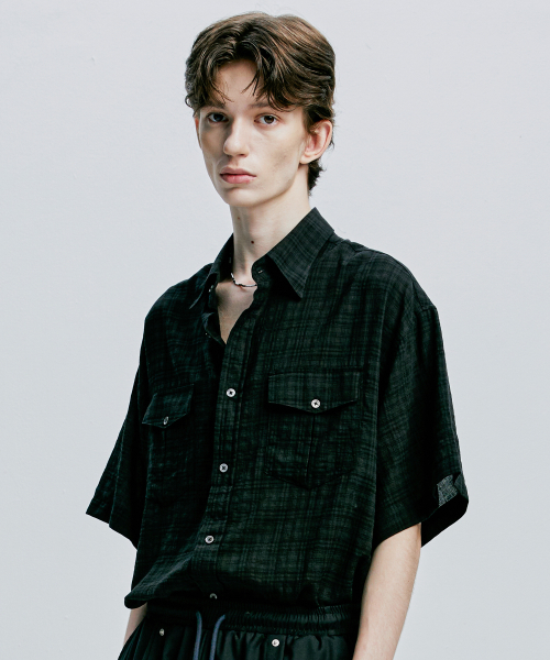 Свободная льняная рубашка с 2 карманами и банданой, Washed Black