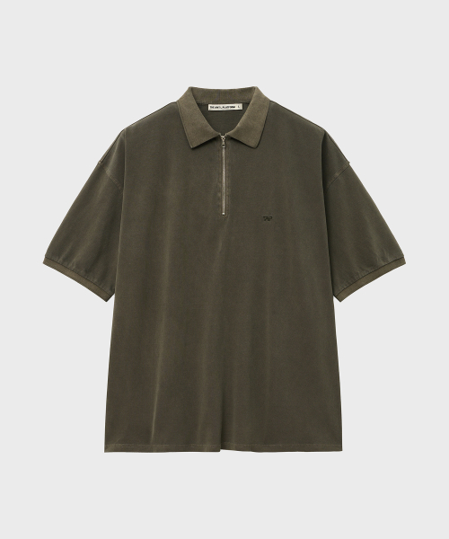 Пигментное зип-поло оверсайз (Khaki)