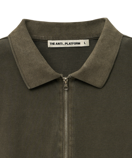 Пигментное зип-поло оверсайз (Khaki)