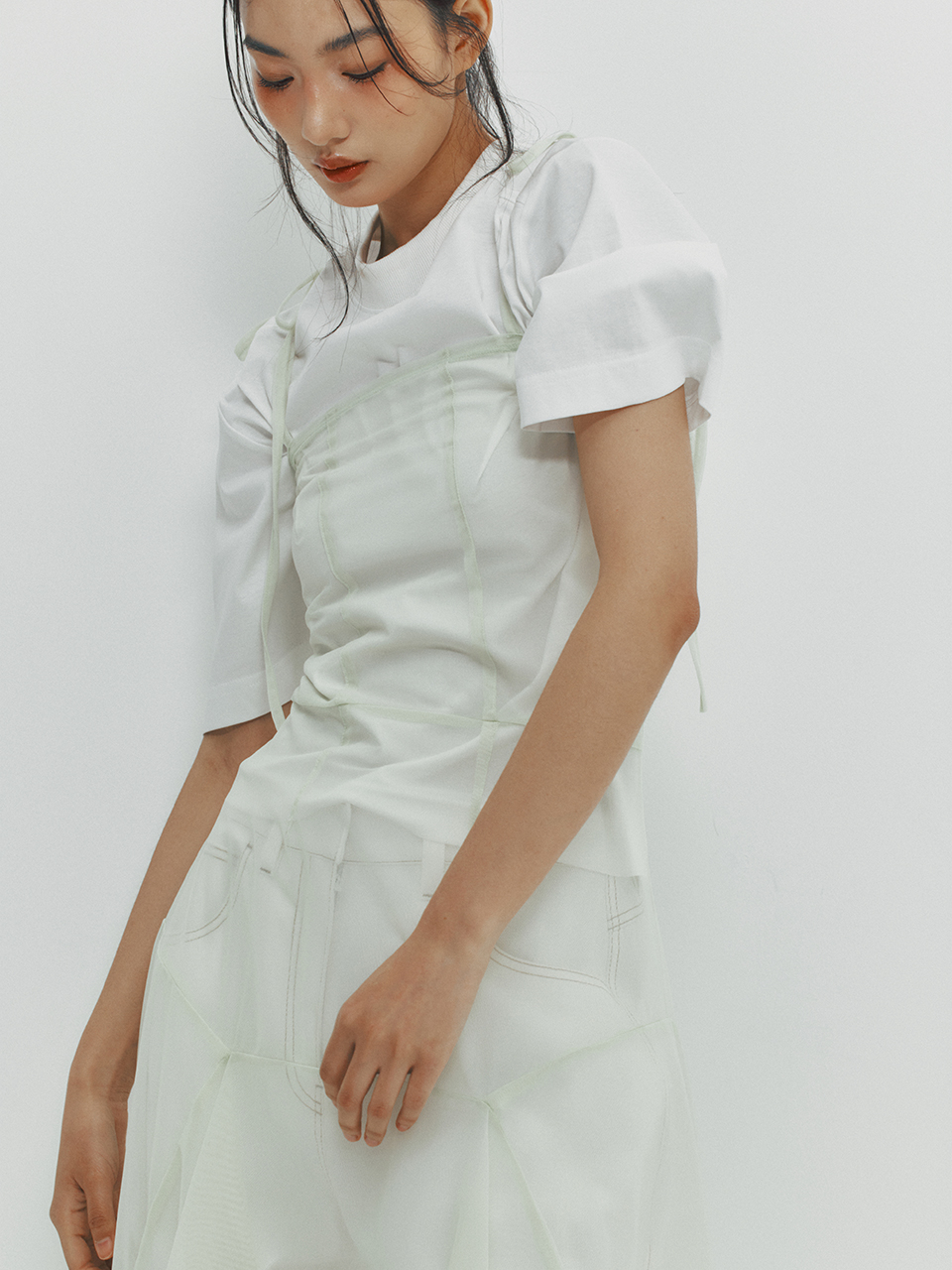 ★MEENDERI★ASYMMETRIC MESH DRESS - LIGHT GREEN★正規品/人気 MUSINSA公式 | MEENDERI ASYMMETRIC MESH DRESS - LIGHT GREEN