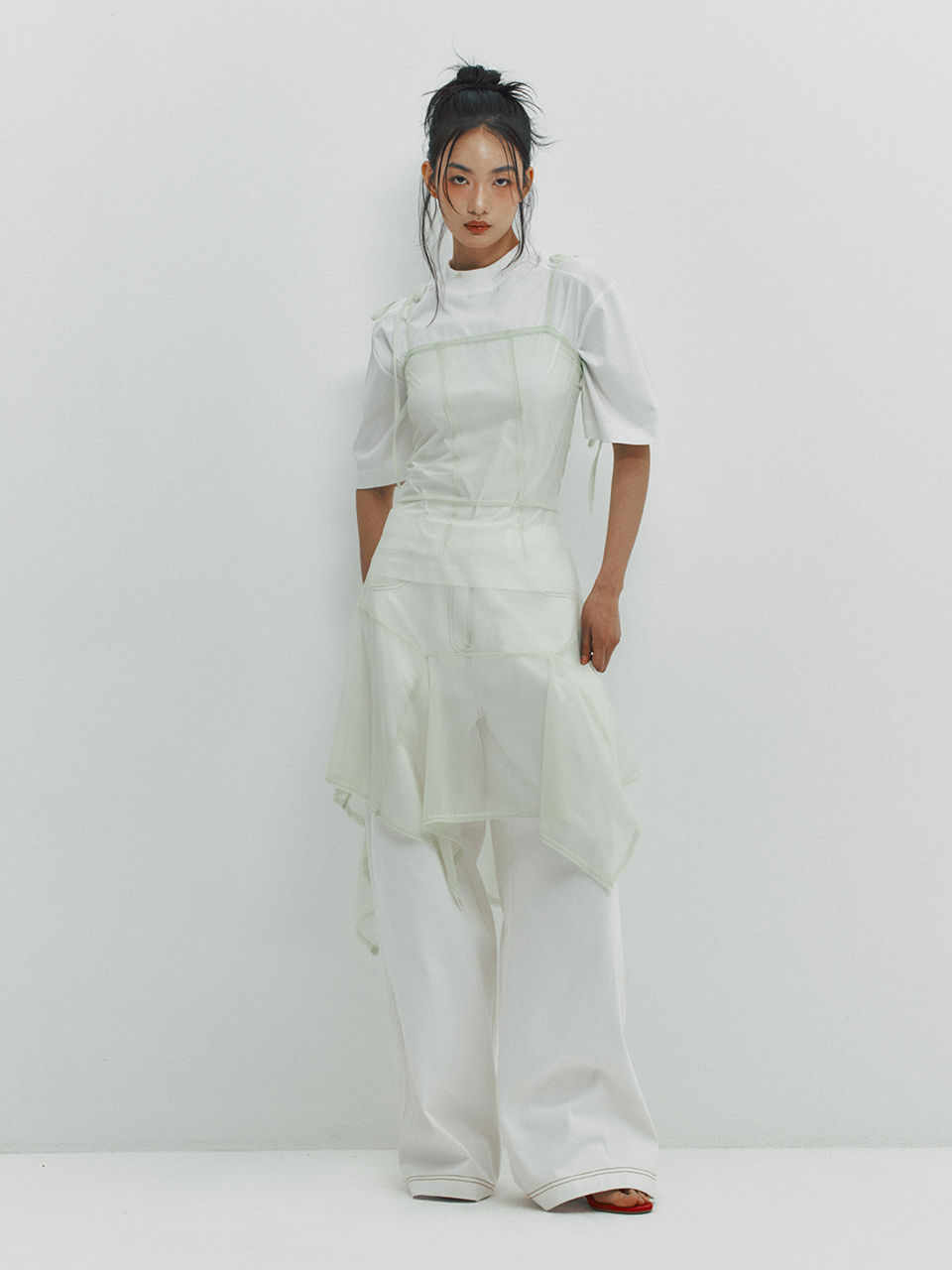 ★MEENDERI★ASYMMETRIC MESH DRESS - LIGHT GREEN★正規品/人気 MUSINSA公式 | MEENDERI ASYMMETRIC MESH DRESS - LIGHT GREEN