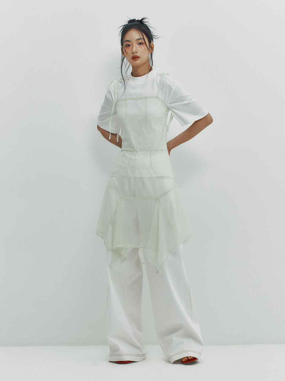 ★MEENDERI★ASYMMETRIC MESH DRESS - LIGHT GREEN★正規品/人気 MUSINSA公式 | MEENDERI ASYMMETRIC MESH DRESS - LIGHT GREEN