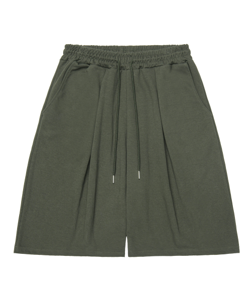 Свободные трикотажные шорты с одной складкой - Khaki