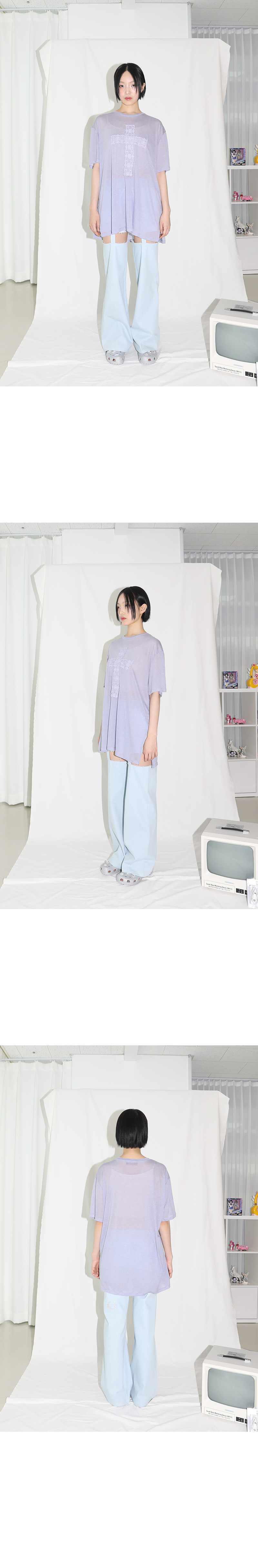 MUSINSA | CLUT STUDIO Lace Cross Short Sleeve T-Shirt - Blue