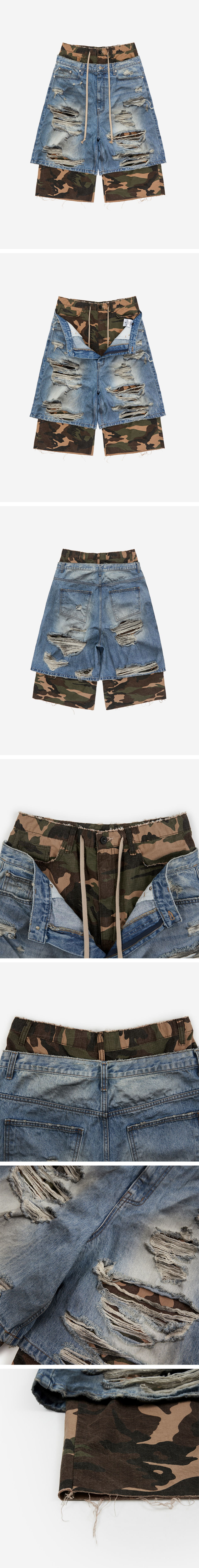 선데이오프클럽(SUNDAYOFFCLUB) Camo Layered Bermuda Jeans - Oil 