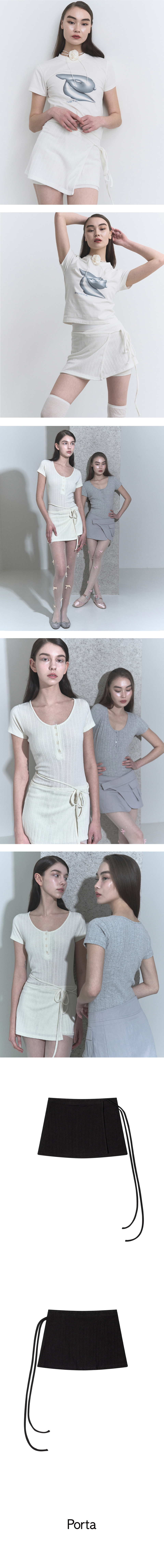 ★Porta★ RIBBED STRAP WRAP SKIRT CREAM 24SS042 MUSINSA | PORTA RIBBED STRAP WRAP SKIRT, WHITE
