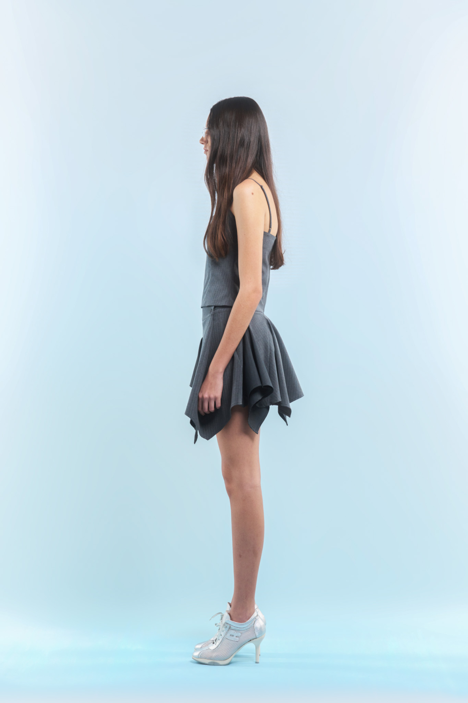 MUSINSA | 2000ARCHIVES BLOCK UNBALANCED MINISKIRT (GREY)