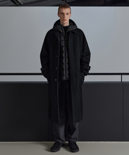 Пальто Balmacaan оверсайз из шерстяного микса с муфтой Black