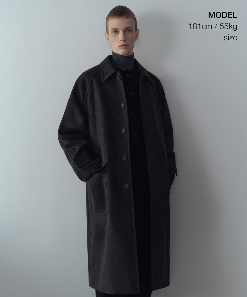Пальто Balmacaan оверсайз из шерстяного микса с муфтой Charcoal Grey