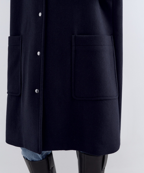 Женское пальто из шерсти с капюшоном [Navy]