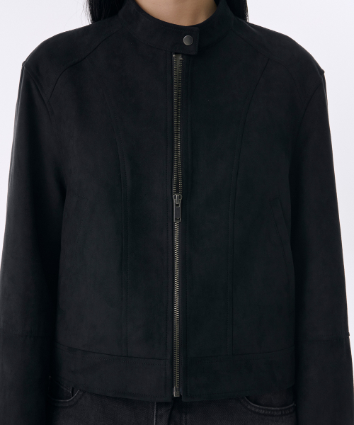 Women's Synthetic Suede Racer Jacket [Black] thumbnail 6