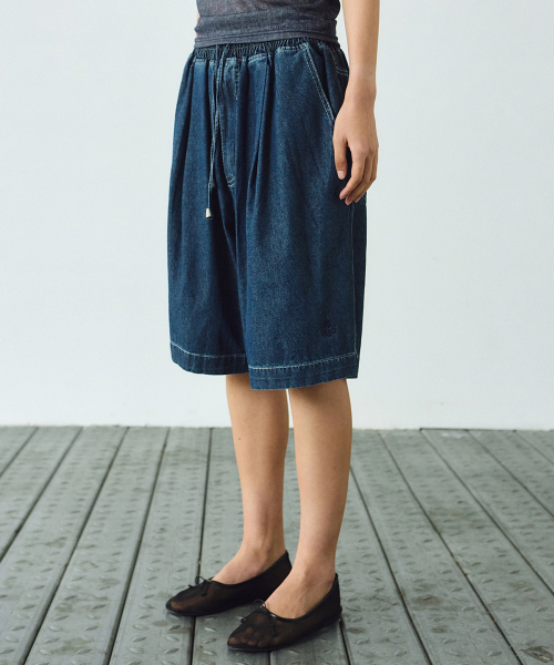 WASHED BANDING BURMUDA DENIM PANTS_BLUE