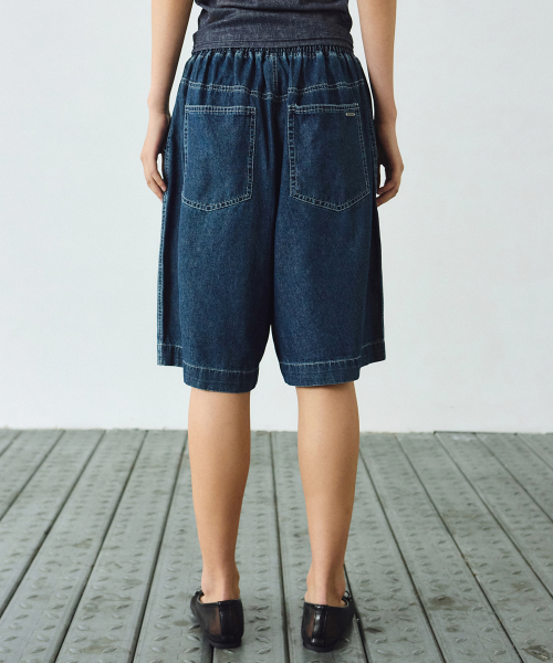 WASHED BANDING BURMUDA DENIM PANTS_BLUE