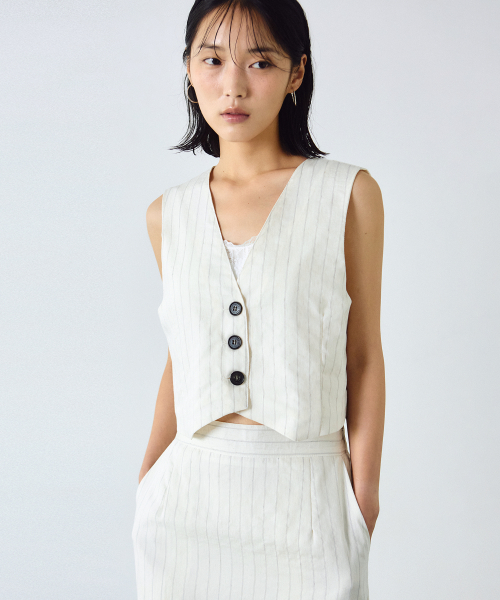 CHIC STRIPE LINEN VEST_OATMEAL