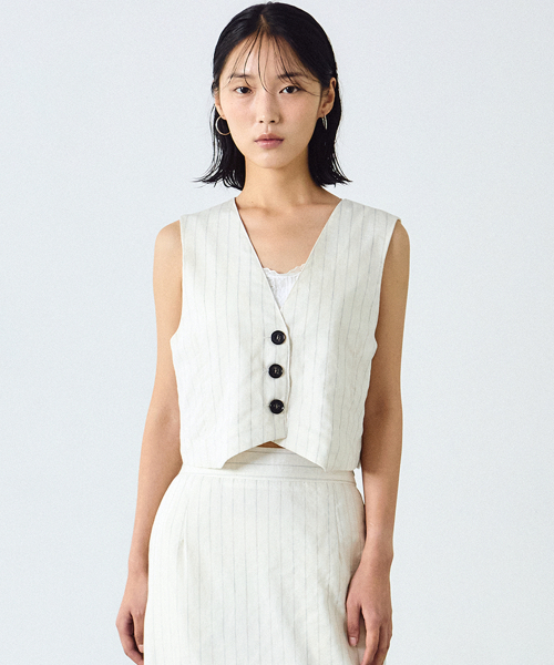 CHIC STRIPE LINEN VEST_OATMEAL