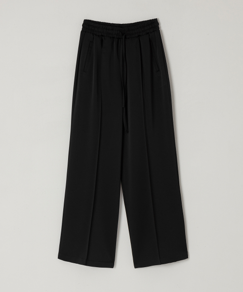 Satin Pintuck Banding Pants_Black