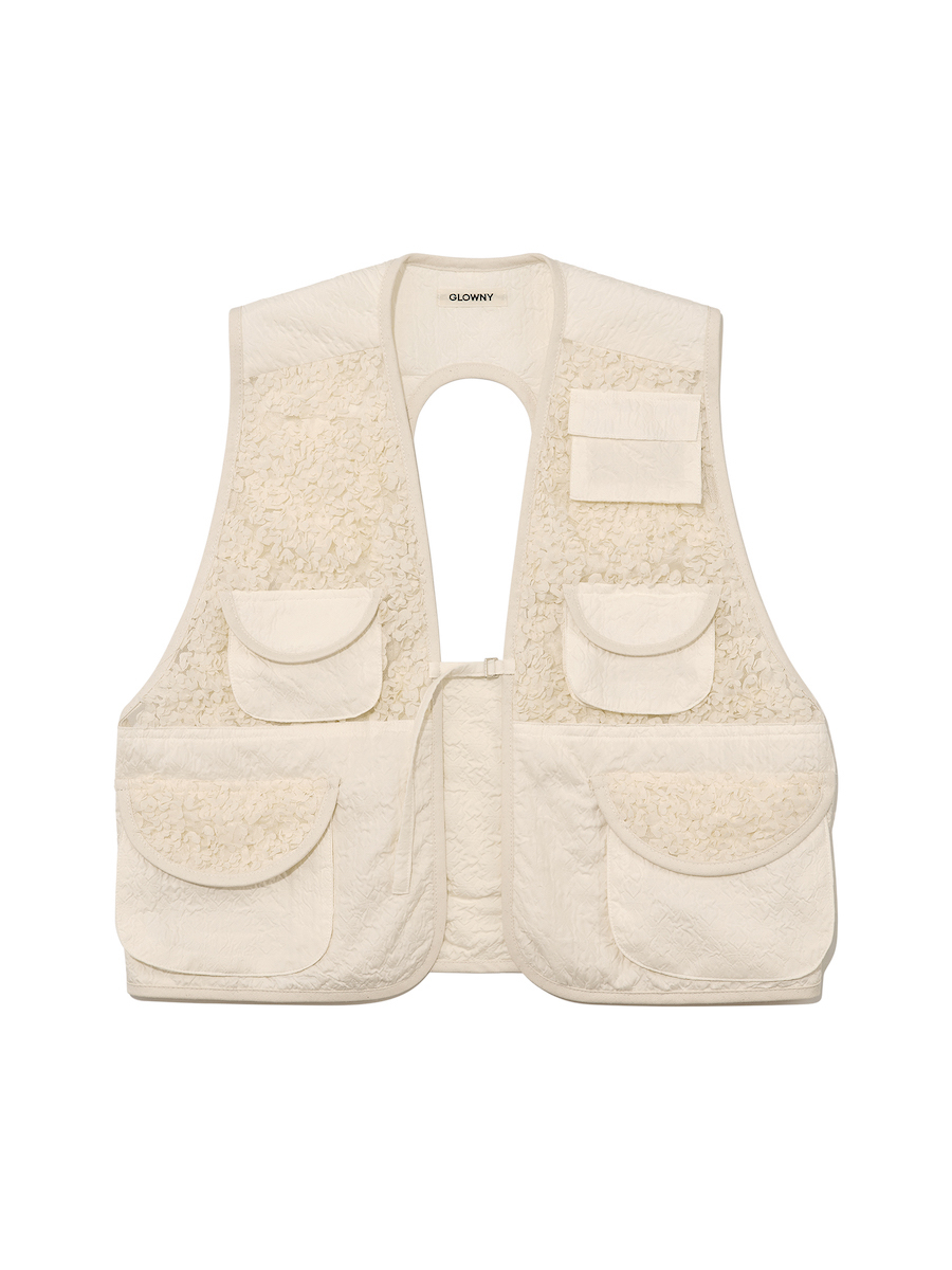 MUSINSA公式 | GLOWNY GG LACE CARGO VEST (IVORY)