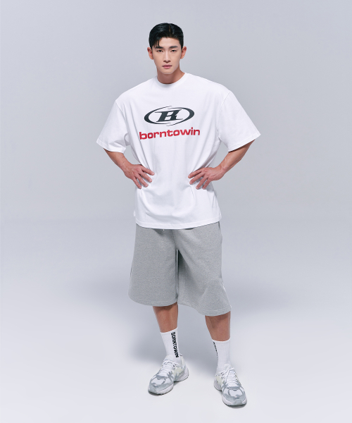 SIDE B LOGO HALF PANTS [MELANGE GREY]