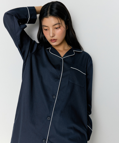 WOMENS COTTON MODAL PAJAMA ONEPIECE [NAVY/WHITE]