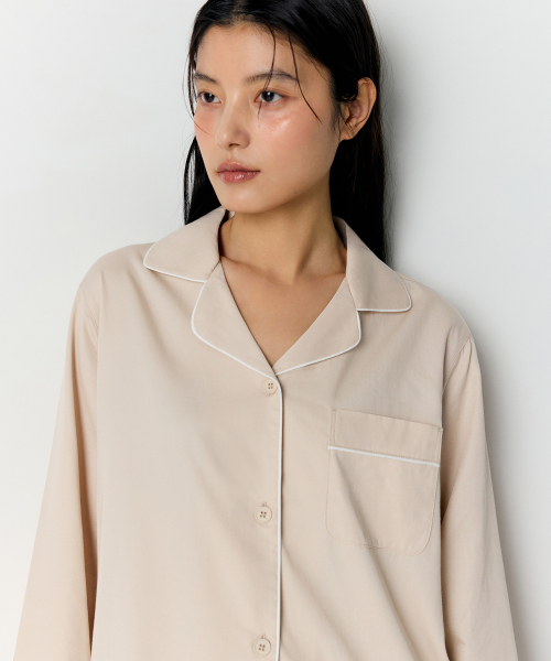 WOMENS COTTON MODAL PAJAMA ONEPIECE [LIGHT BEIGE/WHITE]