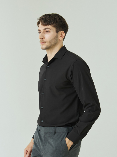 Рубашка с широким воротником без глажки [Black]