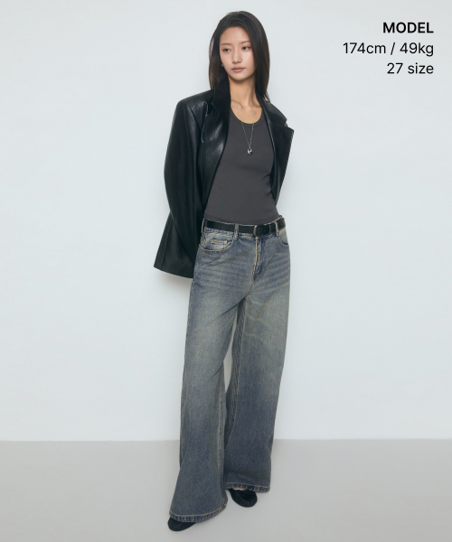 Womens Wide Trapeze Denim Pants [Rusty Blue] thumbnail 2