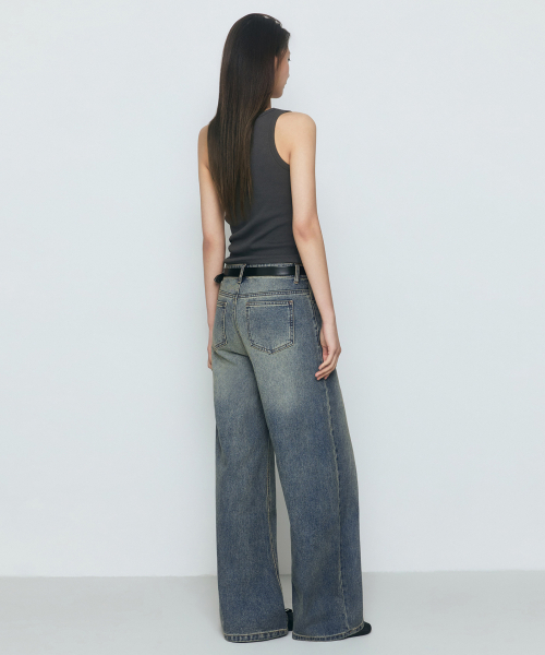 Womens Wide Trapeze Denim Pants [Rusty Blue] thumbnail 3