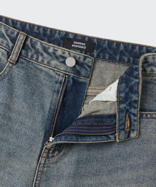 Womens Wide Trapeze Denim Pants [Rusty Blue] thumbnail 4