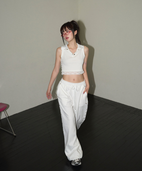 stud twinkle jogger pt - white