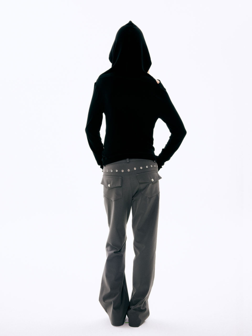 EYELET BOOTCUT PANTS_CHARCOAL