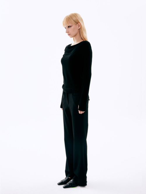 EYELET BOOTCUT PANTS_BLACK