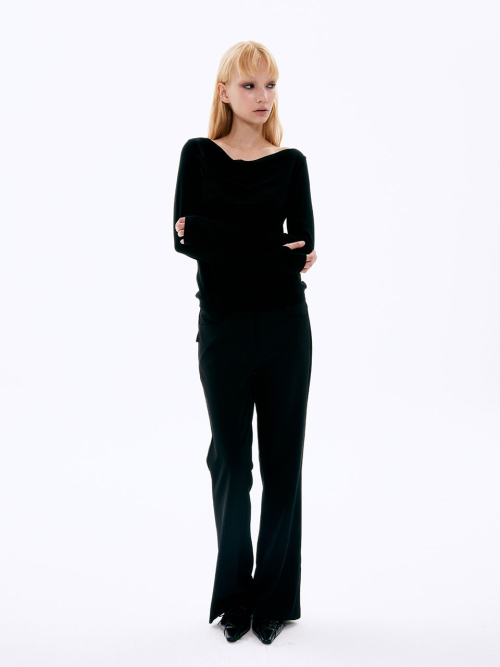 EYELET BOOTCUT PANTS_BLACK