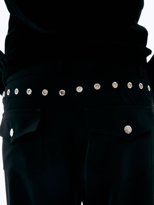 EYELET BOOTCUT PANTS_BLACK