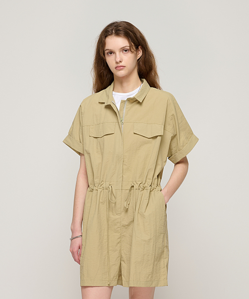 Широкий комбинезон-шорты в рабочем стиле (Khaki)