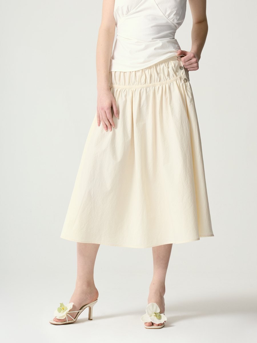 ★ GLOWNY★ BLOOM SHIRRING LONG SKIRT NATURAL GY24ASK008NA GLOWNY】24SS☆ BLOOM SHIRRING LONG SKIRT (S，M)