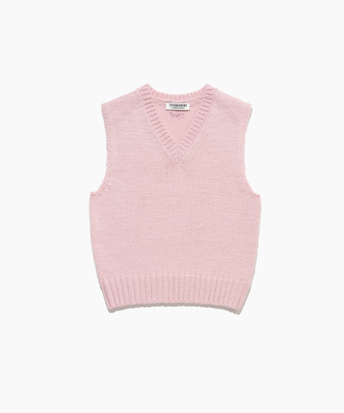 V NECK KNIT VEST PINK