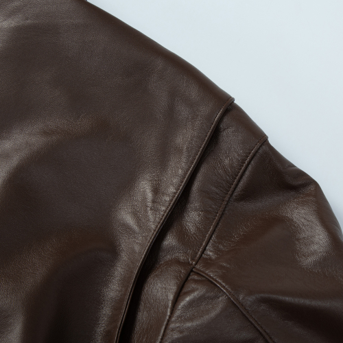 Кожаный кудрявый бомбер (Chocolate Brown)