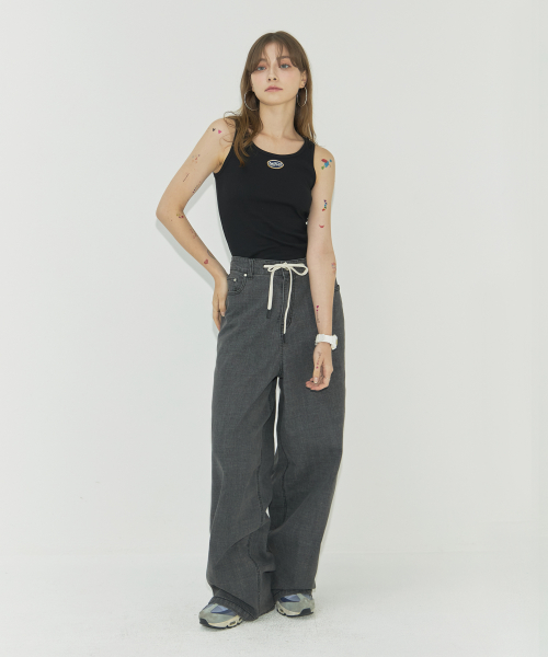 (UX)STRING SLAP WIDE DENIM PANTS BLACK