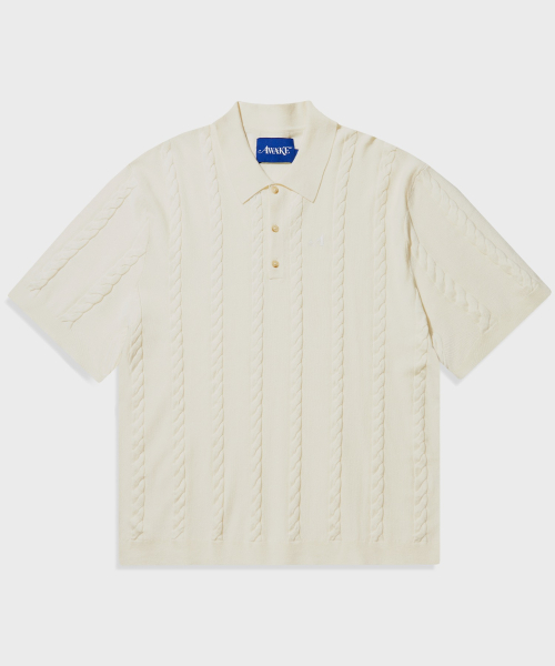 (M) вязаное поло косами CABLE KNIT POLO IVORY