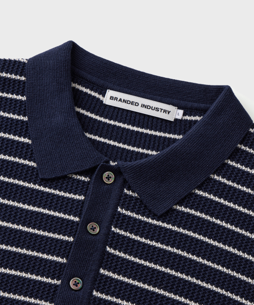 HARD TWIST HOLIDAY POLO KNIT [DARK NAVY STRIPE]