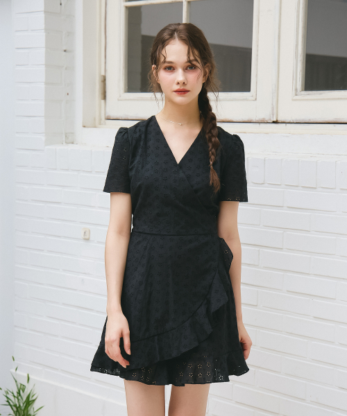 Комбинезон с перфорированным кружевом, Black
