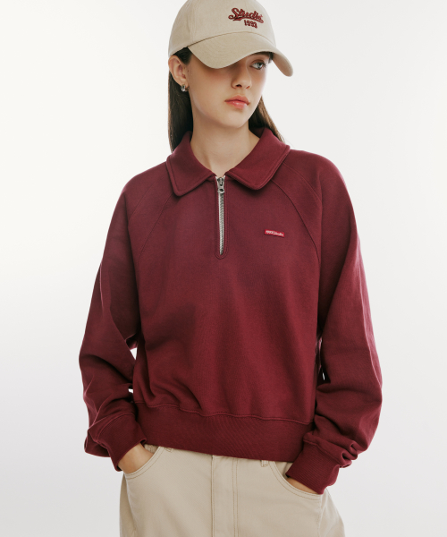 Свитшот с воротником и полумолнией Small Logo, Burgundy