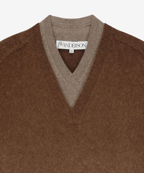 Трикотаж V-neck с градиентом — Chocolate Brown / KW1198YN0352660